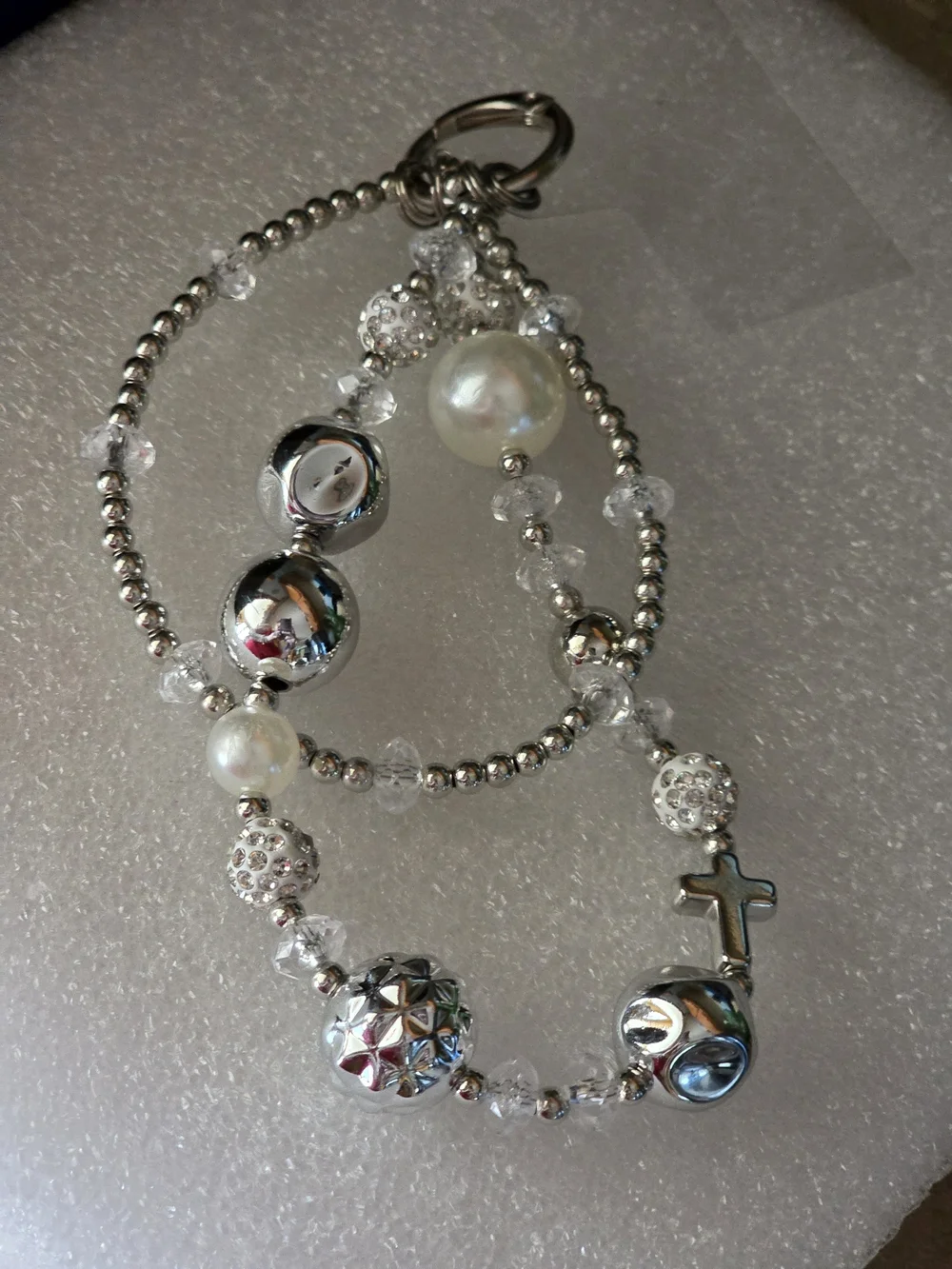 Silver and Pearl Multi-Strand Wristlet For Phone.